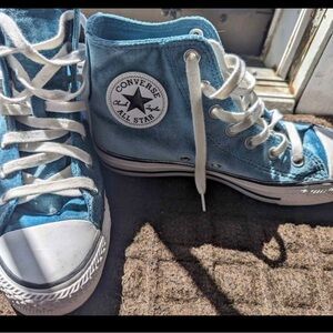 Size 7 Baby Blue Velvet Converse High Tops